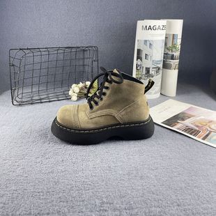 圆头厚底系带马丁靴女百搭短靴 磨砂牛皮时尚 真皮专柜断码 秋冬新款