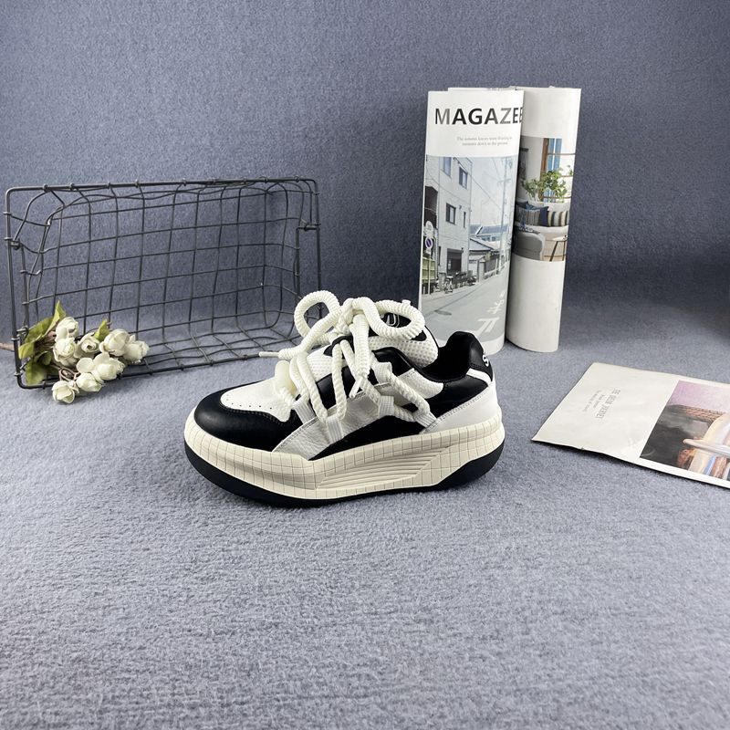 真皮小白鞋厚底系带休闲面包鞋女