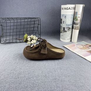 真皮专柜断码夏新款磨砂牛皮内增高串珠系带一脚蹬勃肯包头半拖女