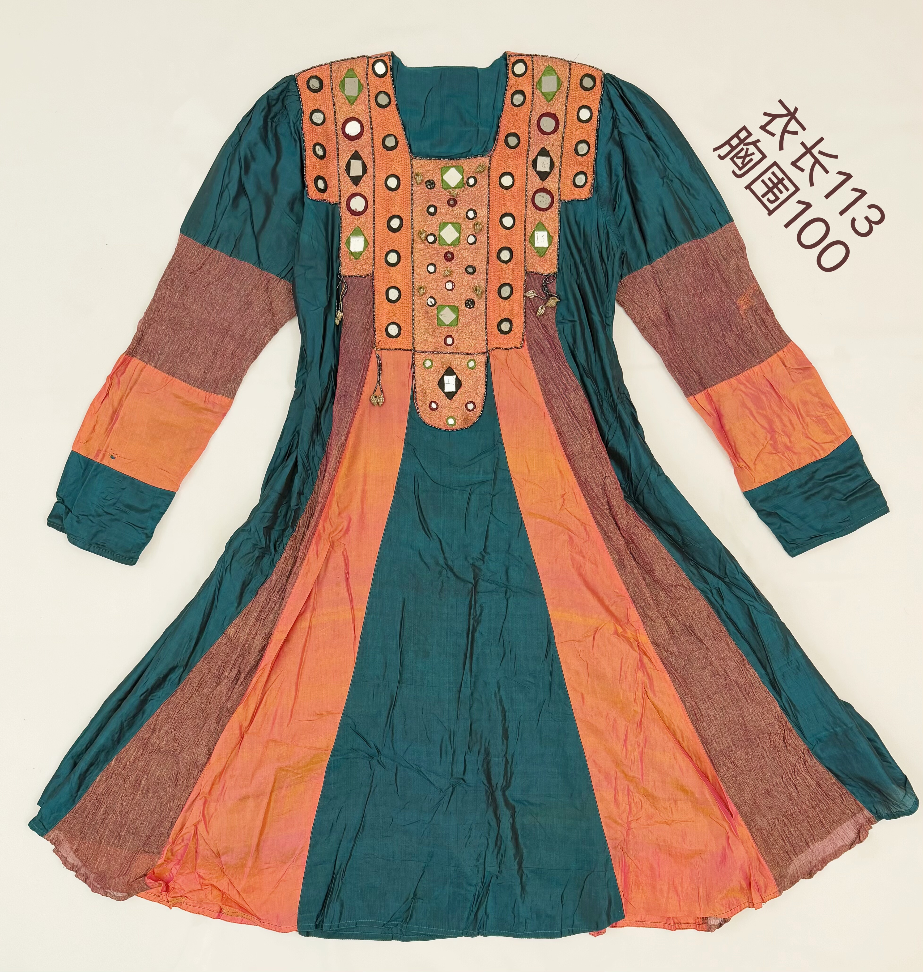 印度镜片刺绣古着裙子异域旅拍女装vintage拼色长袖泡泡袖连身裙,女装/女士精品,民族服装/舞台装,淘宝优惠券,粉丝福利购,淘宝优惠卷