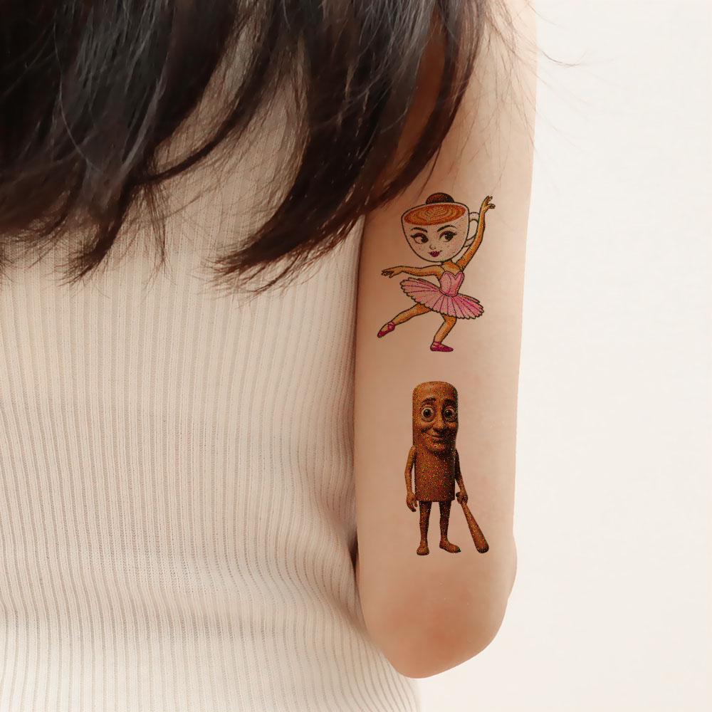 美国山海经闪粉纹身贴纸木棍人