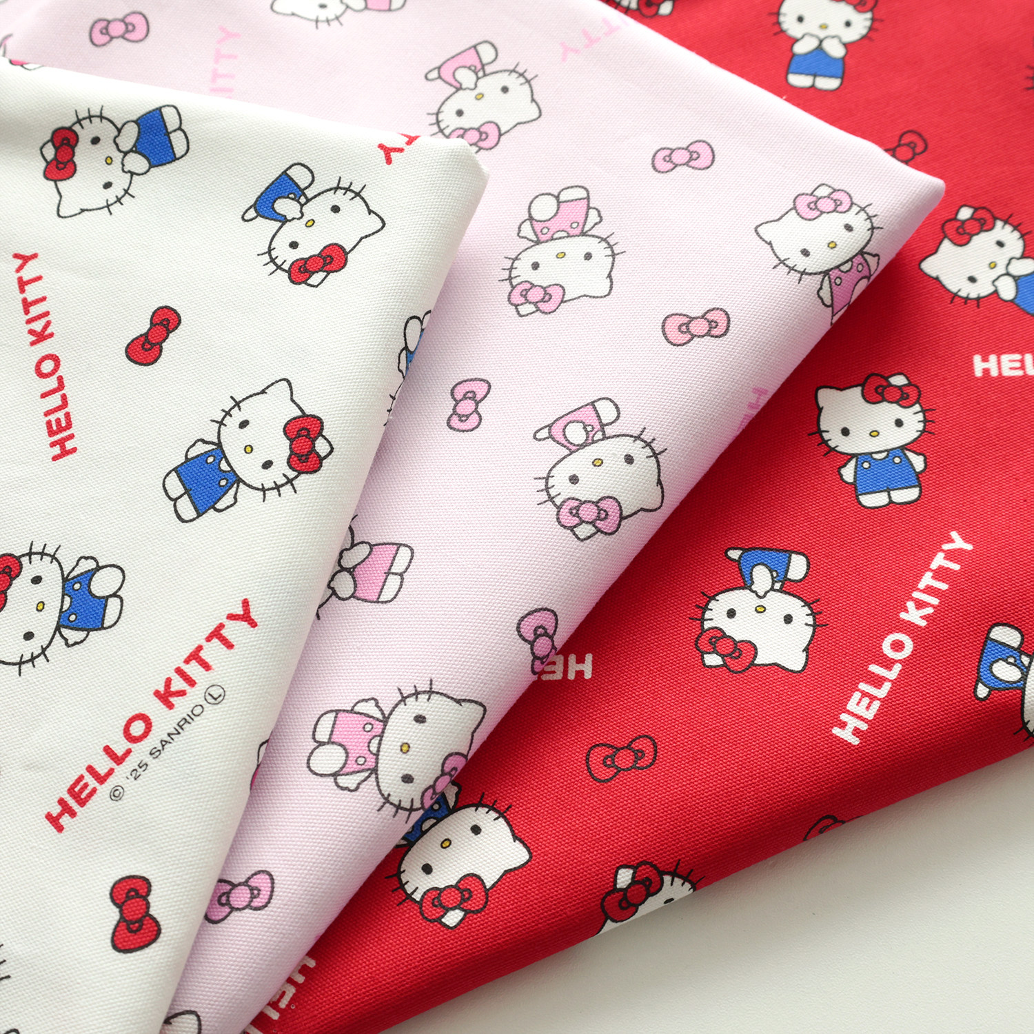 日本进口清原牛津棉面料版权布可爱手工卡通服装布料蝴蝶结Kitty