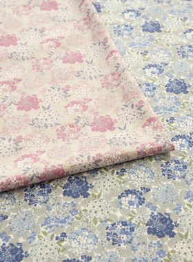 日本进口20支纯棉面料seven手工服装家居布艺DIY装饰布料雾蓝绣球