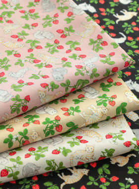 日本进口30支纯棉服装面料seven手工diy上衣裙子服装布料草莓小猫