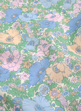 英国正品liberty面料100支lawn长纤棉衬衫服装布艺草地欢歌浅蓝色