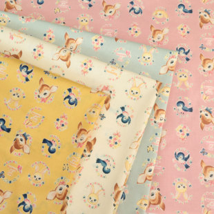 日本进口布料cosmo全棉20支平纹棉手工服装 裙上衣DIY卡通斑比头像