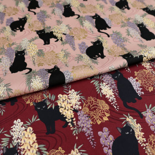 日本进口cosmo20支纯棉卡通烫金面料全棉手工diy印染服装 猫咪花园