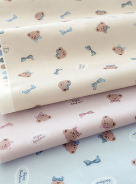 日本进口cosmo牛津棉纯棉面料手工diy家居装饰外套服装布小熊头像