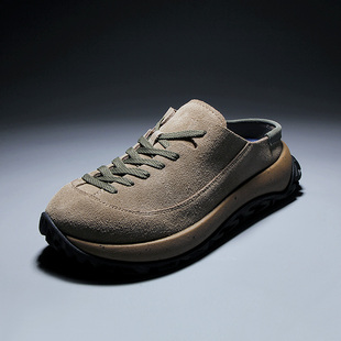 软木半拖鞋 牛皮版 一脚蹬日系半包头单鞋 男款 潮 小众厚底系带勃肯鞋