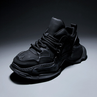 ins风黑武士真皮复古脏脏做做旧擦色机甲老爹鞋男厚底运动休闲鞋