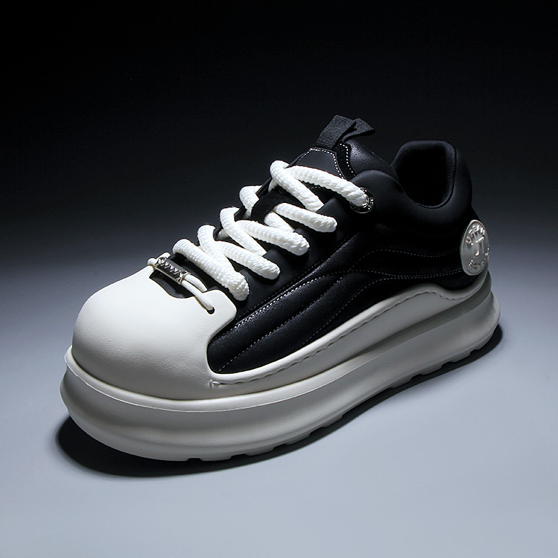 男鞋2025冬季新款轻便厚底增高拼色贝壳头板鞋真皮百搭运动休闲鞋