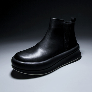 欧洲站冬季 加绒保暖切尔西男靴真皮厚底马丁靴高帮休闲短靴潮 新款