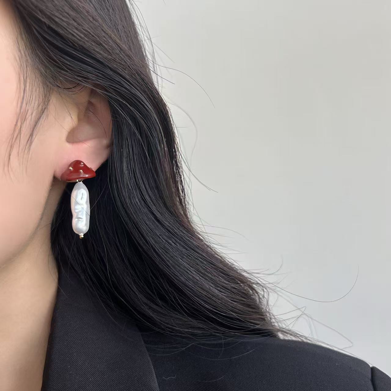 彩色蘑菇仿巴洛克珍珠耳钉耳环