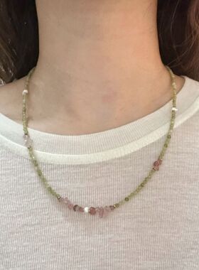 天然石锁骨链女小众设计师绿色