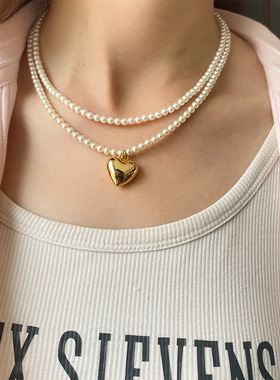 时尚高级感金属爱心吊坠锁骨链