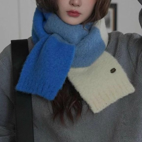 韩国东大门男女针织羊毛保暖冬拼色撞色羊毛围巾百搭学生情侣围脖