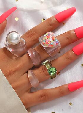 度假夸张甜美风糖果色树脂戒指