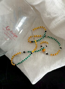 301清新黄绿配色夏日感海边阳光自然石材手工串珠项链小裙裙L12-7