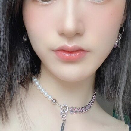 色水钻链条锁骨链珍珠气质双层图片