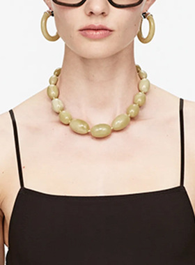 复古椭圆形树脂串珠短锁骨项链