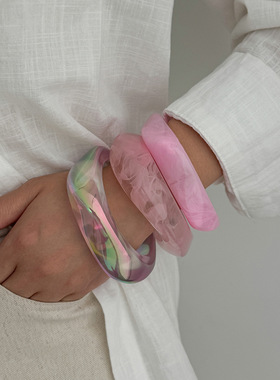 欧美跨境饰品个性炫彩晕染树脂手饰Bracelet时尚公主风粉色手镯女