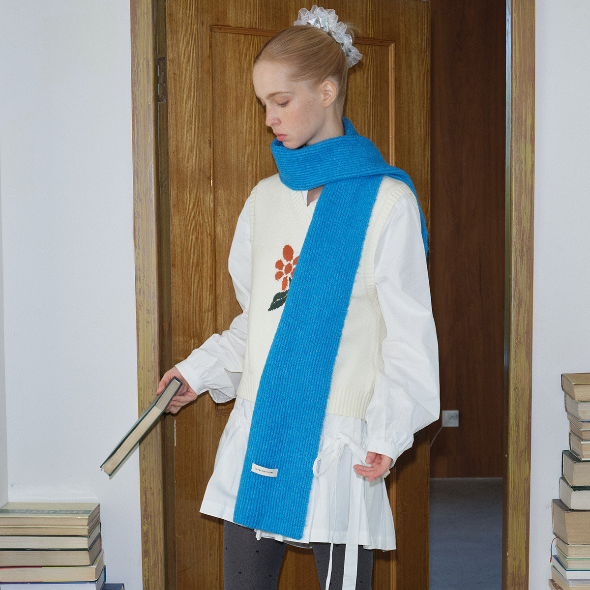 自制羊毛混纺纯色经典抽条针织围巾女冬季软糯韩系氛围感毛线