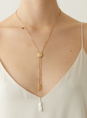 法式轻奢可调节长短珍珠吊坠链条