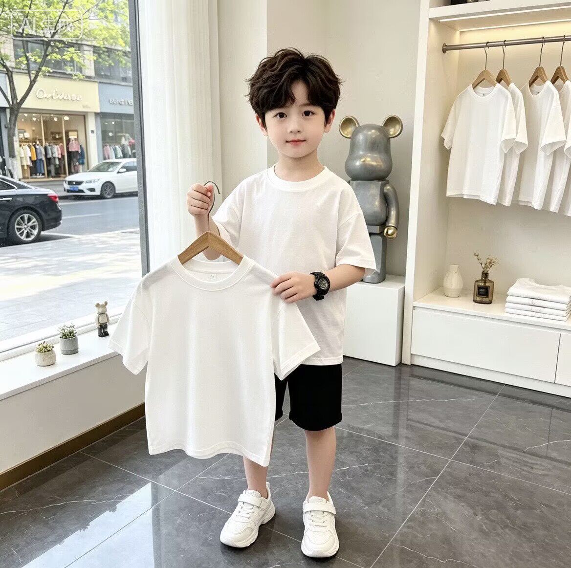 童装儿童纯棉白T恤男女童纯色短T恤