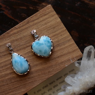 亚特兰蒂斯【s925纯银】镶嵌天然海纹石 爱心水滴 拉利玛 项链坠