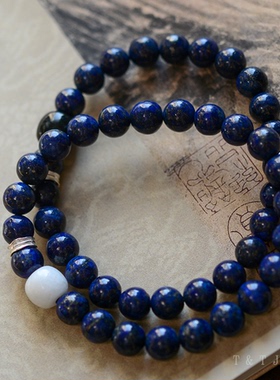 原创设计天然青金石国风纯银手链