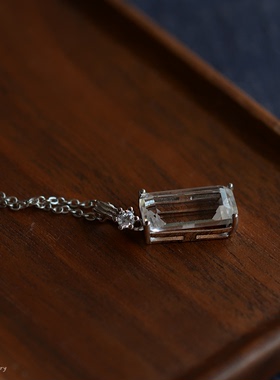 S925银天然白水晶长方形项链