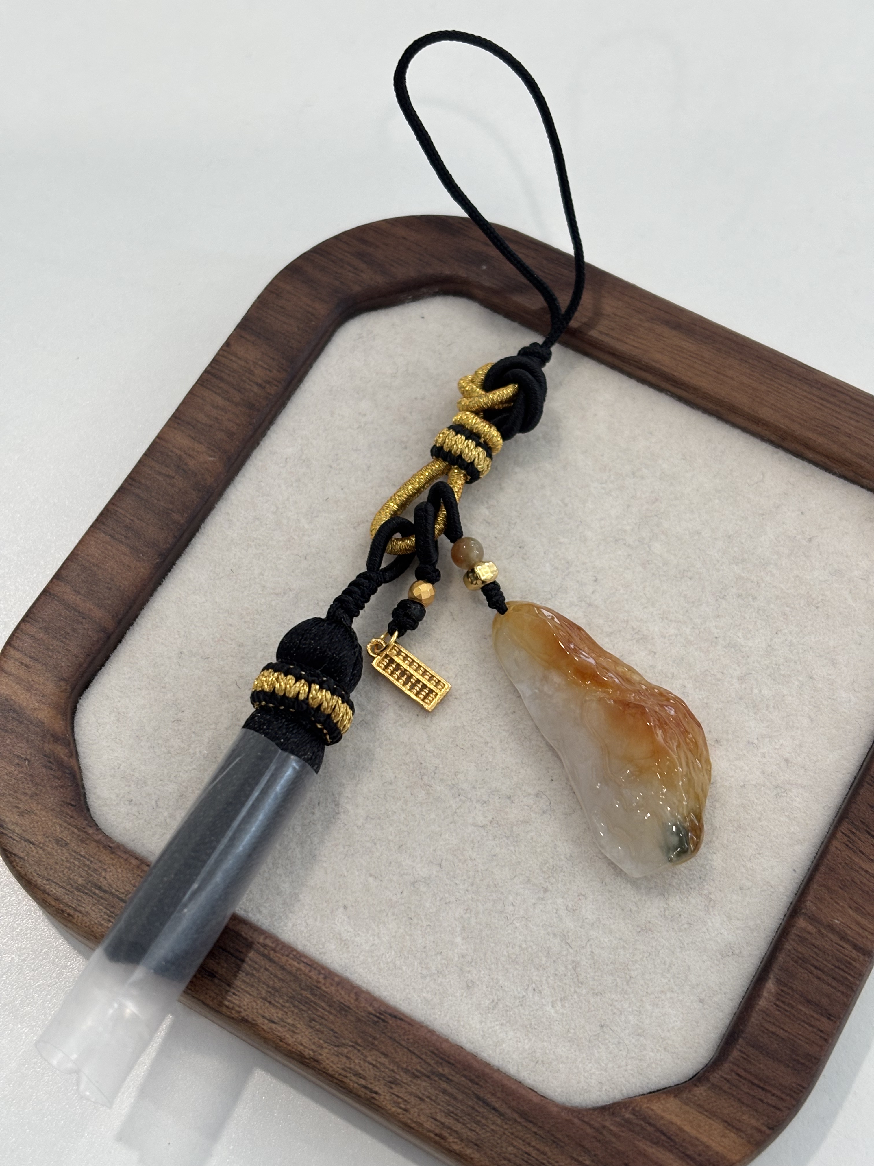 天然缅甸翡翠A货 冰种翡翠原石  冰黄翡翠 手机链包挂钥匙 汽车挂