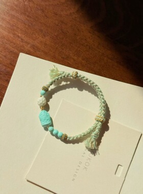 原矿高瓷松石雕刻手绳 圆润又有灵气 18K金配件38033