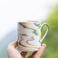 山水间 春绿绞胎杯 水波纹全手工陶艺杯陶瓷马克杯高颜值水杯中式