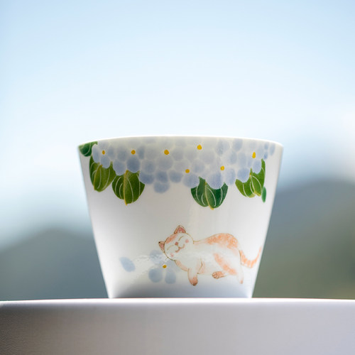 高颜值绣球猫手绘拉花咖啡杯礼物
