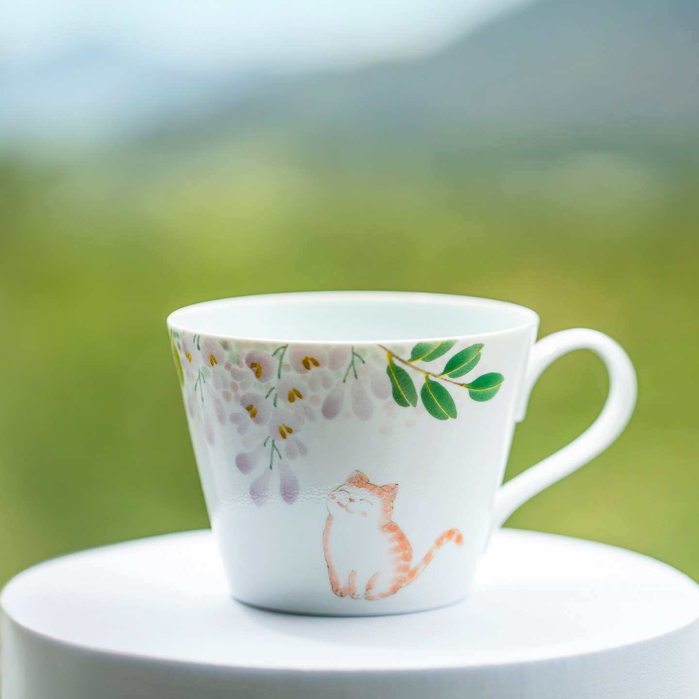 山水间紫滕花橘猫釉下彩手绘咖啡杯带碟景德镇陶瓷高颜值拉花杯子