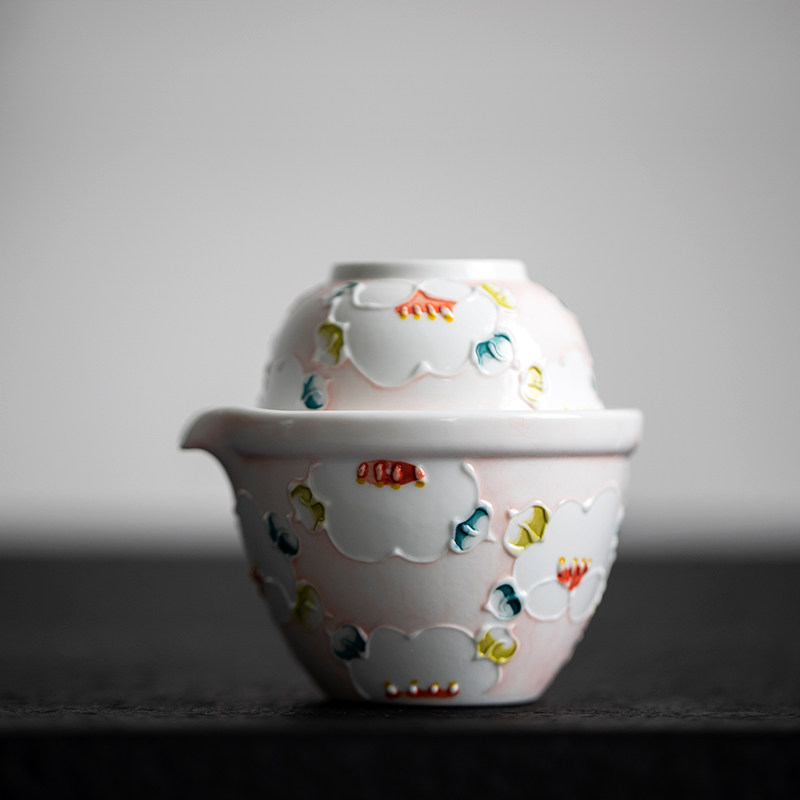 山水间山花旅行茶具釉下彩手绘快客杯景德镇陶瓷盖碗套装礼品茶具,餐饮具,旅行茶具,淘宝优惠券,粉丝福利购,淘宝优惠卷