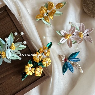 手工款 发饰成品 ～蜻蜓发夹精致高端手工缠花国风复古花朵新中式