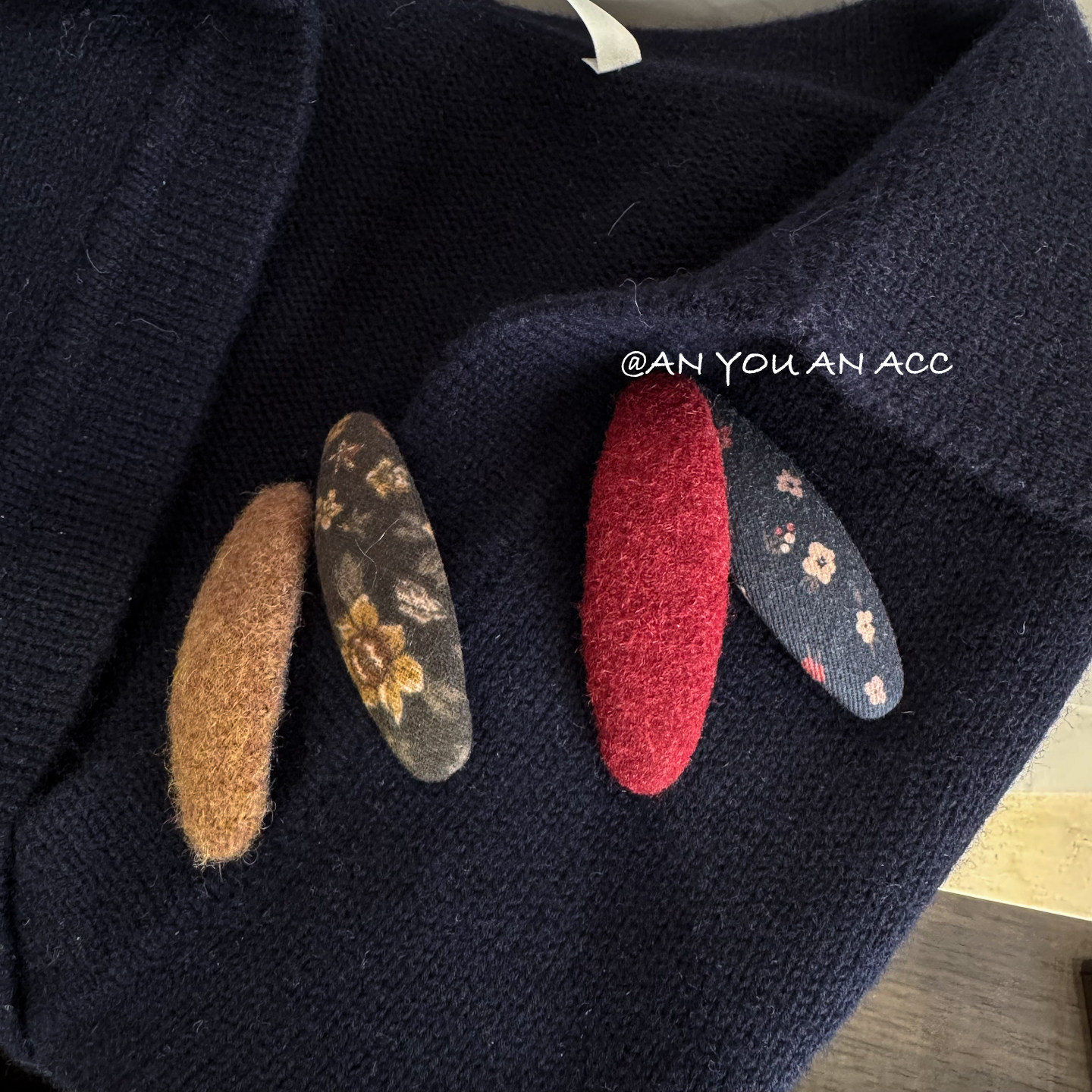 2个装复古碎花毛呢纯色AB款椭圆bb夹气质百搭儿童侧边碎发夹发饰