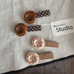 原创小众北欧风ins碎花纽扣发夹可爱宝宝对夹刘海夹手工儿童发饰