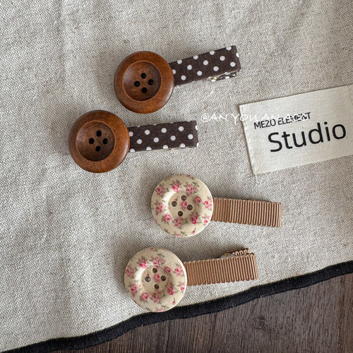 儿童ins韩木质纽扣手工发夹原创