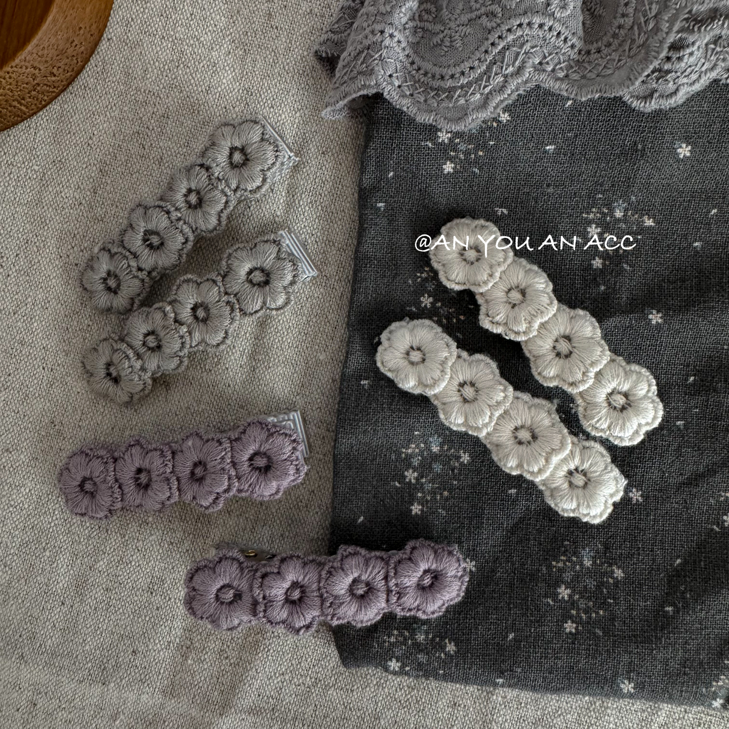 韩系女孩刺绣花朵手工发夹棉质可爱清新边夹韩国进口对夹女童发饰