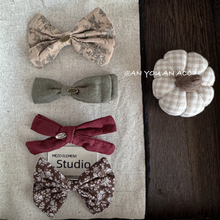 森系氛围感手工蝴蝶结发夹ins韩系女童发饰百搭边夹 原创定制