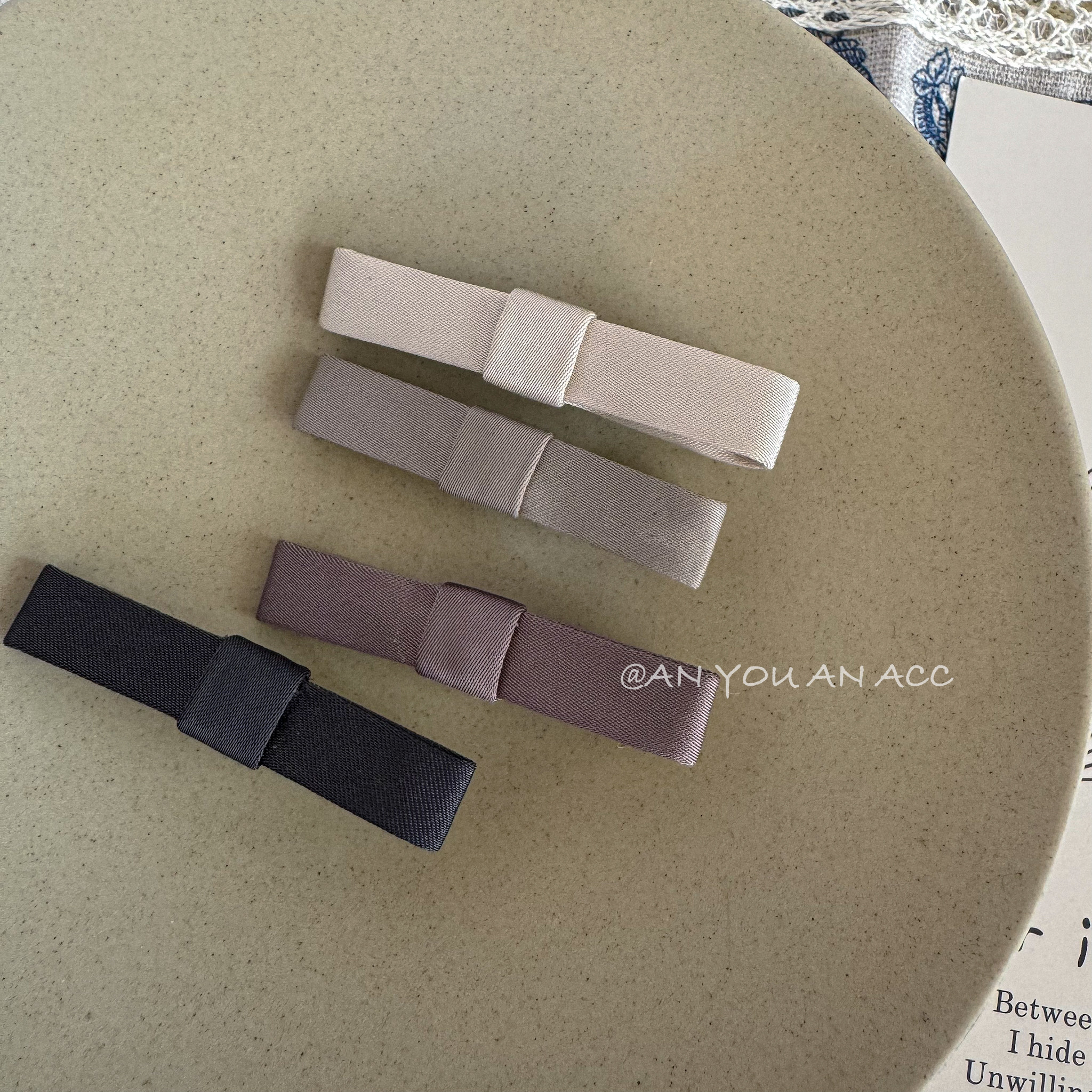 气质miu系学院风一字蝴蝶结发夹女孩高级感缎面边夹小众定制发饰