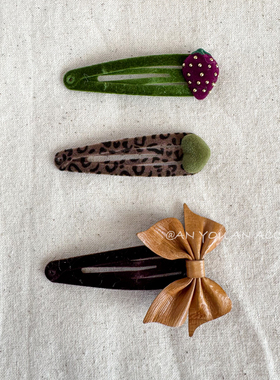 质感植绒草莓爱心bb夹皮革蝴蝶结发夹小众韩系刘海夹女童发饰