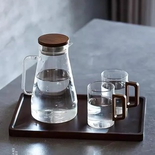 DecoHub中古风木把茶杯套装大容量家用实木盖子凉水壶水杯子套装