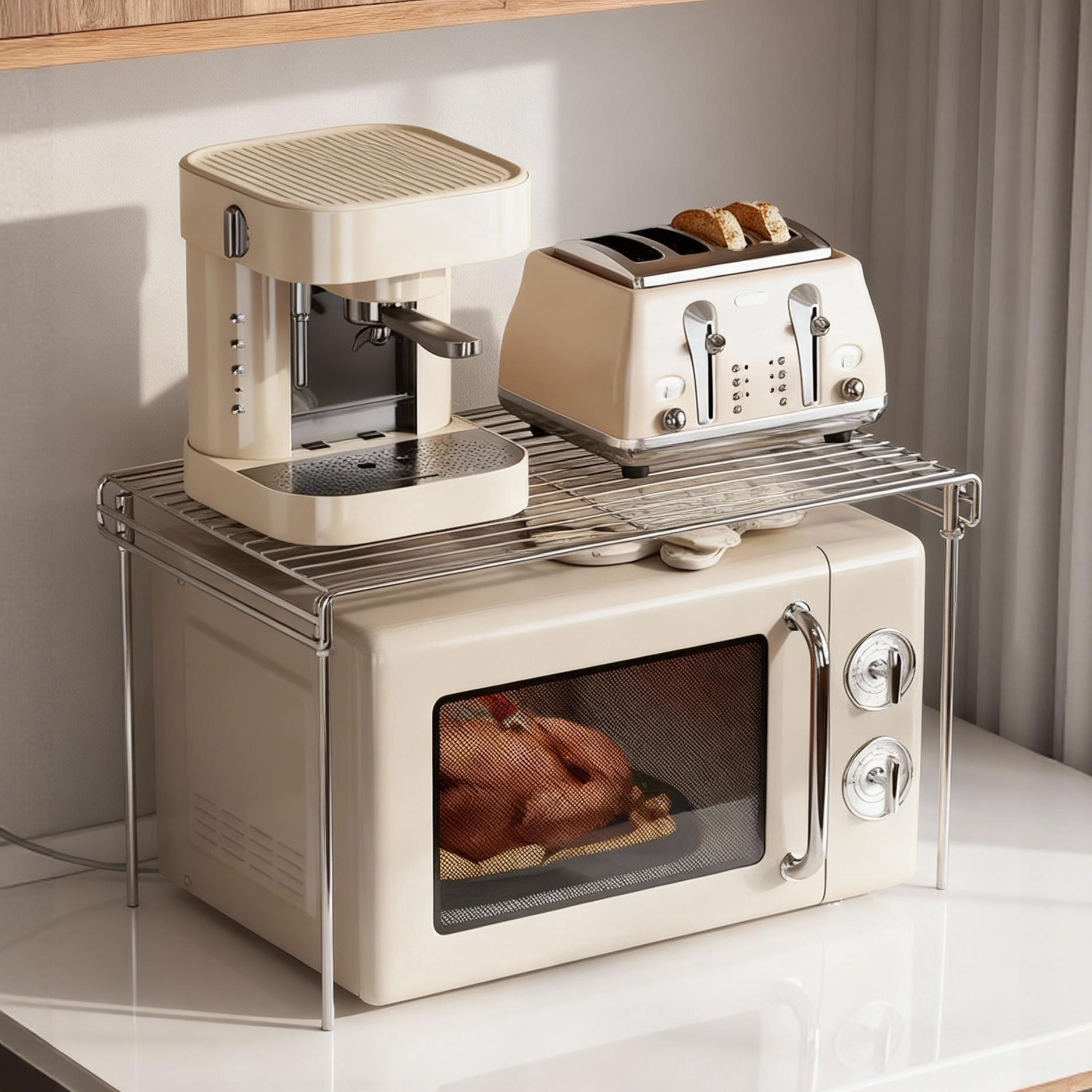 DecoHub不锈钢厨房微波炉置物架放电饭煲台面收纳架烤箱多功能架