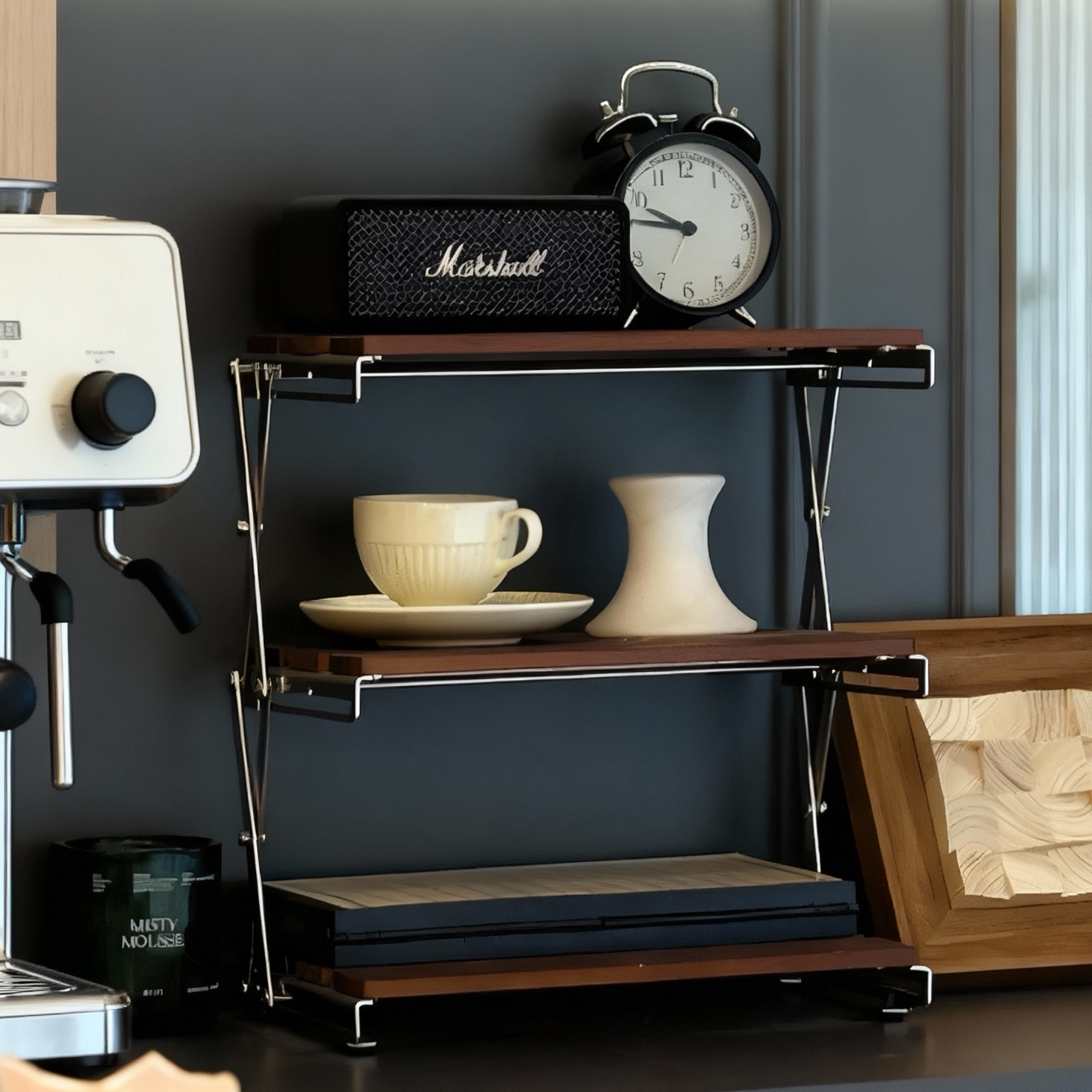 DecoHub中古折叠置物架手冲咖啡角布置器具收纳实木桌面杯子吧台