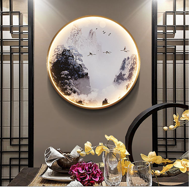 圆形新中式山水画壁灯