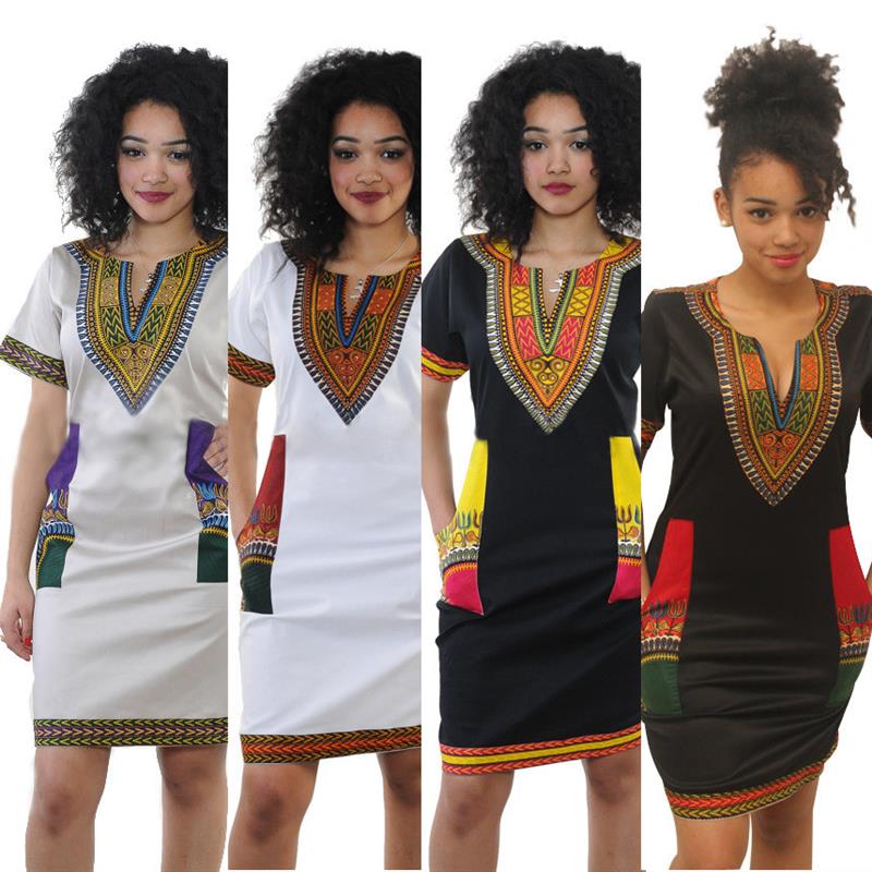 Women African Print female Dress Plus Size 性感短袖短连衣裙